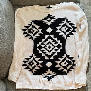 Forever 21 Black and Cream Aztec Patterned Sweater, Size Medium